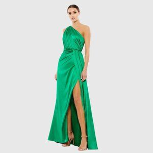 NWT Mac Duggal Gathered Faux Wrap Gown Emerald 6 #A0079